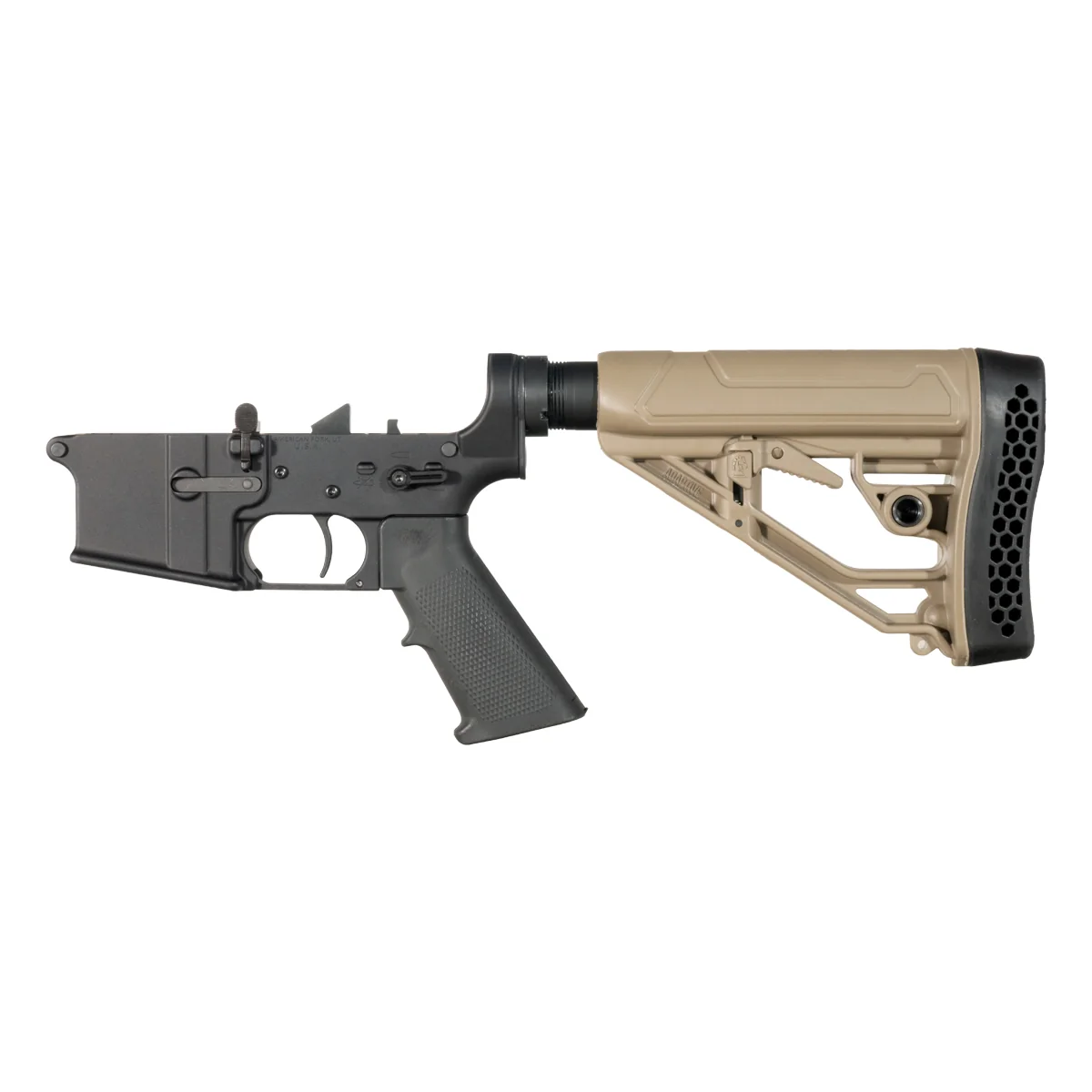 NO-LOGO AR-15 Rifle Lower Build Kit, Rare Breed FRT-15L3, Adaptive Tactical FDE EX Performance Adjustable Stock