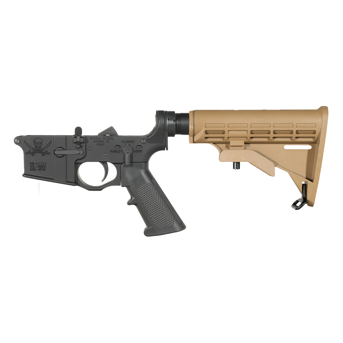 Spike's Tactical Calico Jack Rifle Lower Build Kit, M4 Style FDE Buttstock