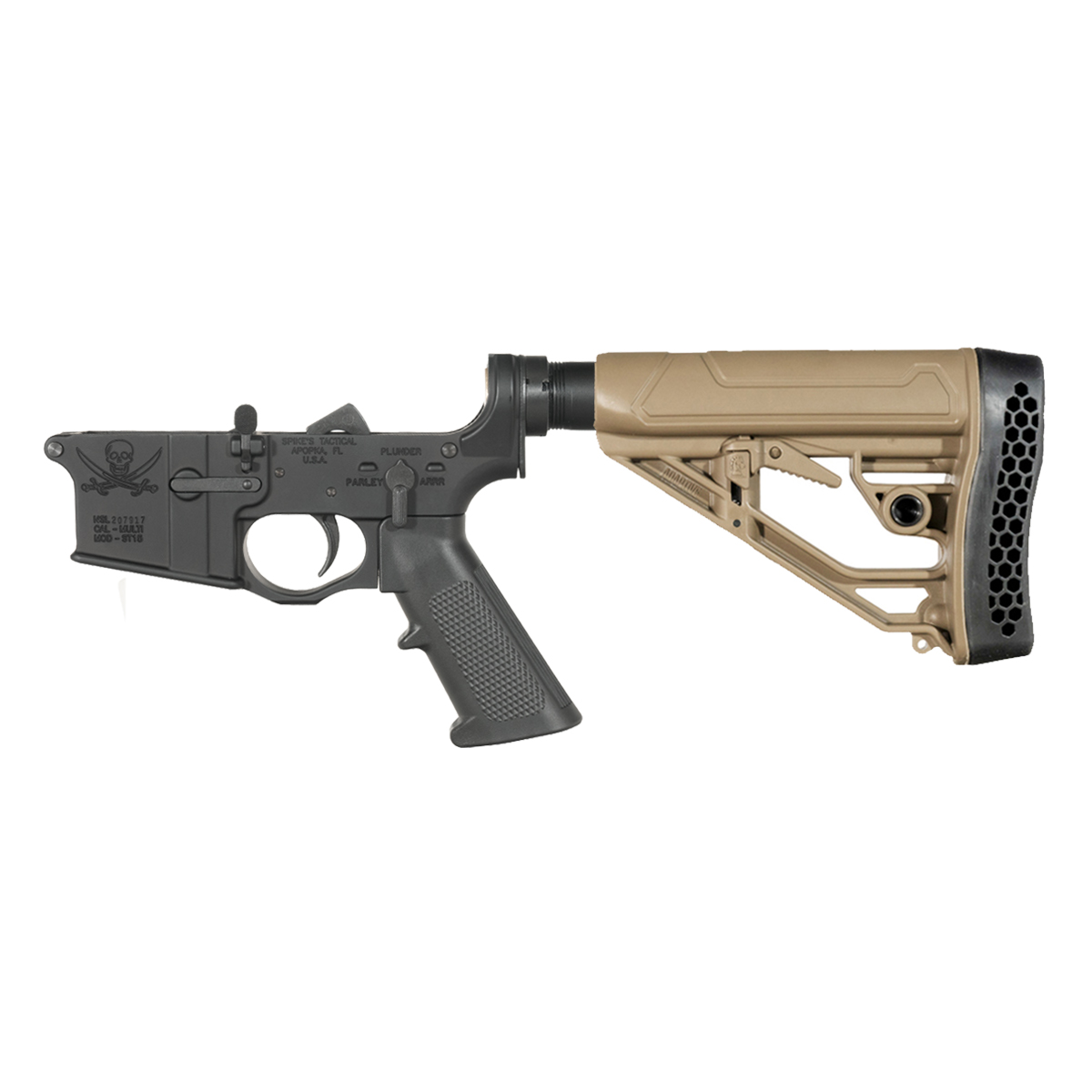 Spike's Tactical Calico Jack Rifle Lower Build Kit, Adaptive Tactical FDE EX Performance Adjustable Stock
