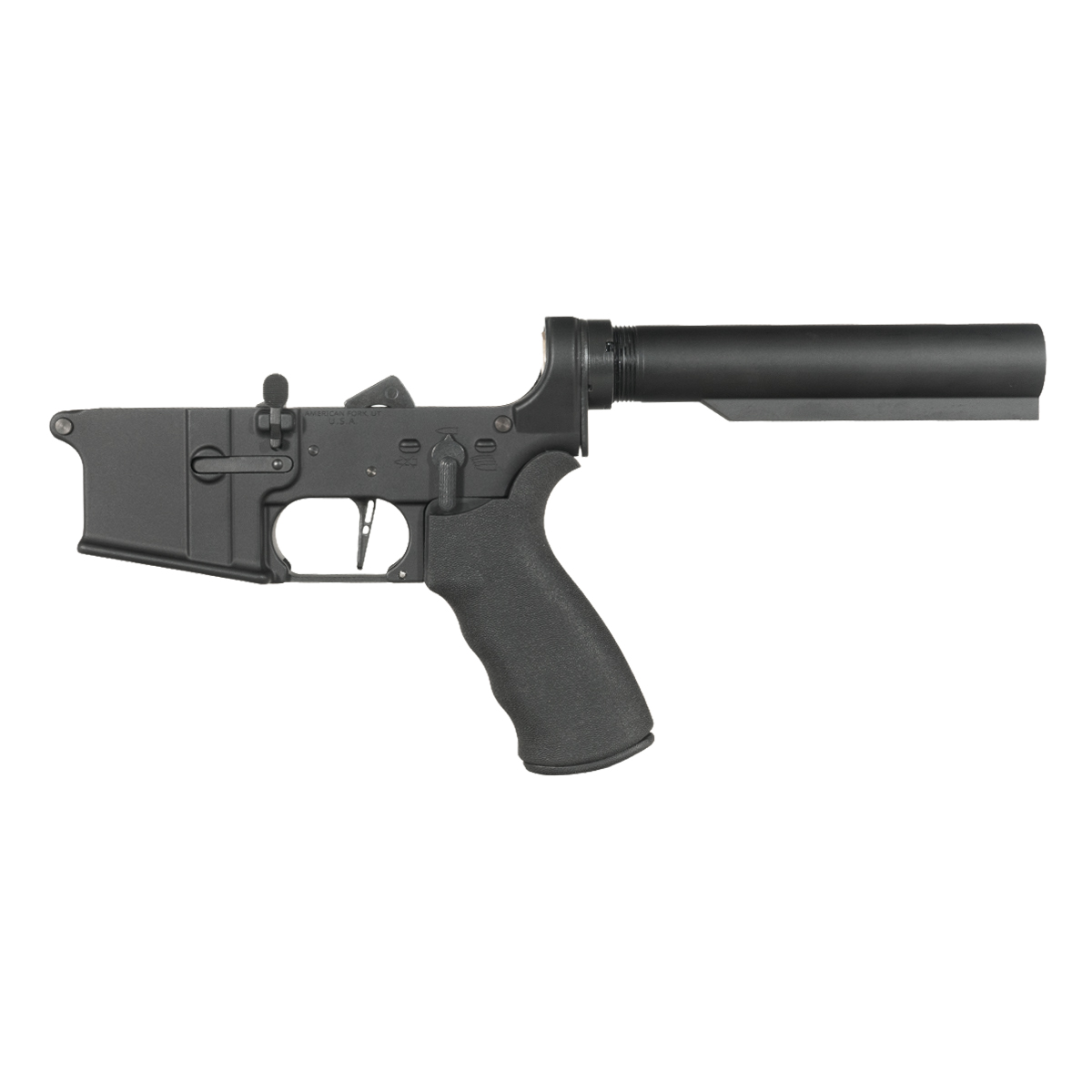 NO-LOGO AR-15 Rifle Lower Build Kit, Skeletonized Straight Trigger Shoe, Rubberized Beavertail Grip, Heavy-Duty Carbine 6-Position Buffer Tube