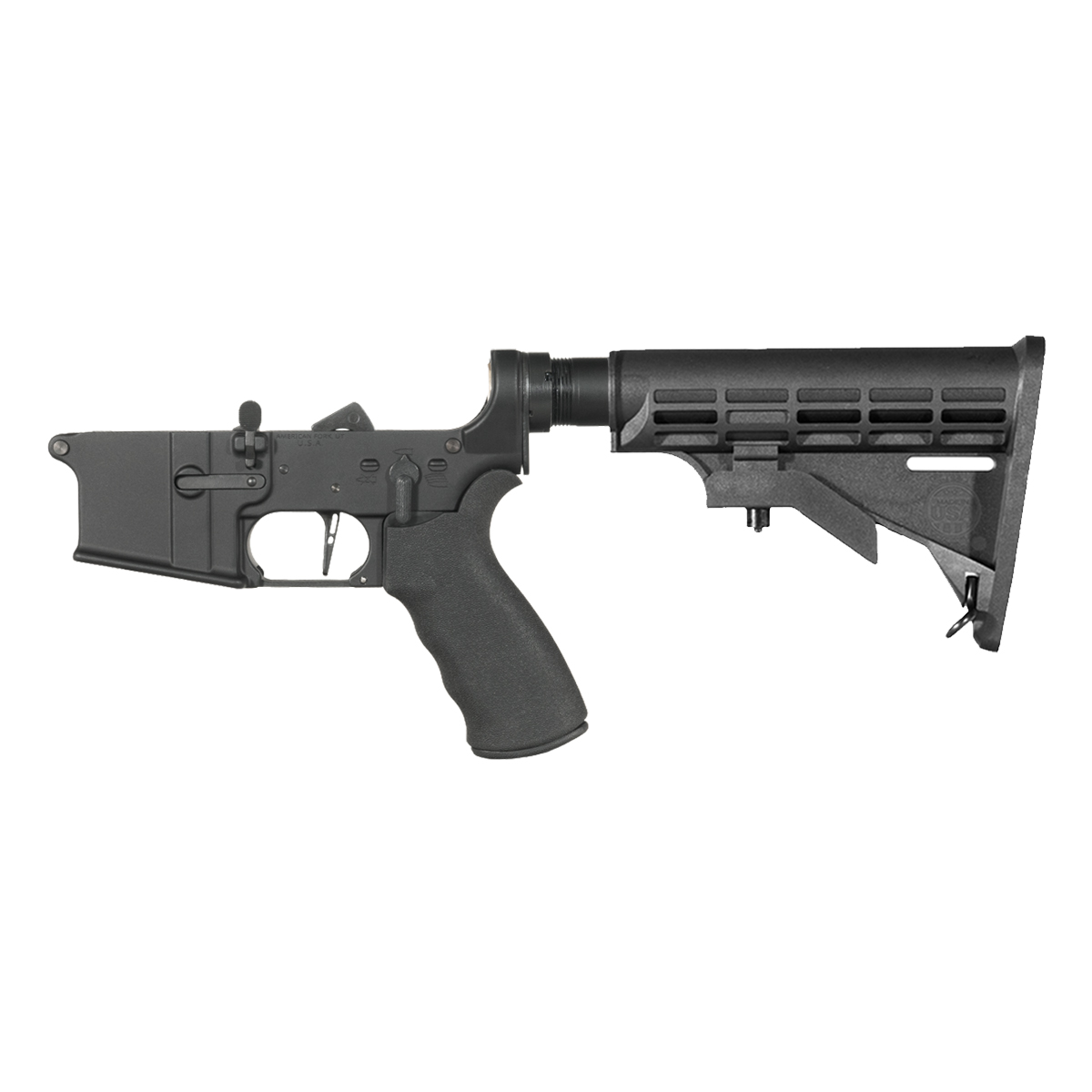 NO-LOGO AR-15 Rifle Lower Build Kit, Skeletonized Straight Trigger Shoe, Rubberized Beavertail Grip, M4 Style Buttstock