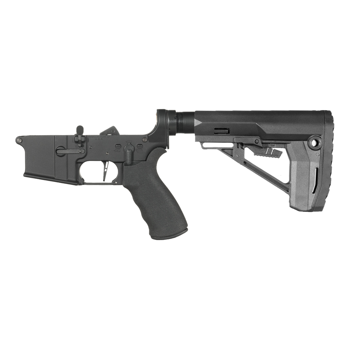 NO-LOGO AR-15 Rifle Lower Build Kit, Skeletonized Straight Trigger Shoe, Rubberized Beavertail Grip, Ranger Stock