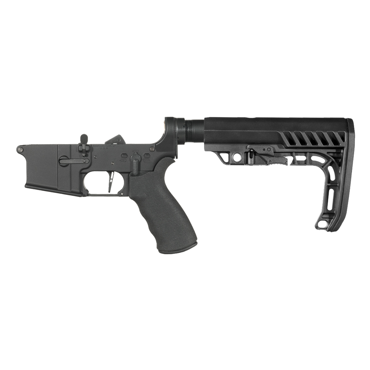 NO-LOGO AR-15 Rifle Lower Build Kit, Skeletonized Straight Trigger Shoe, Rubberized Beavertail Grip, Special Operations Stock