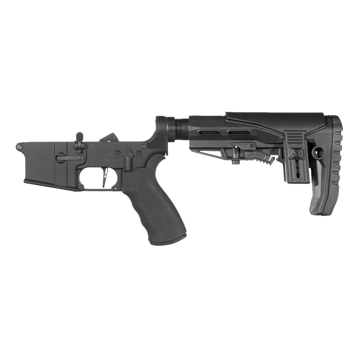 NO-LOGO AR-15 Rifle Lower Build Kit, Skeletonized Straight Trigger Shoe, Rubberized Beavertail Grip, Enhanced Stock