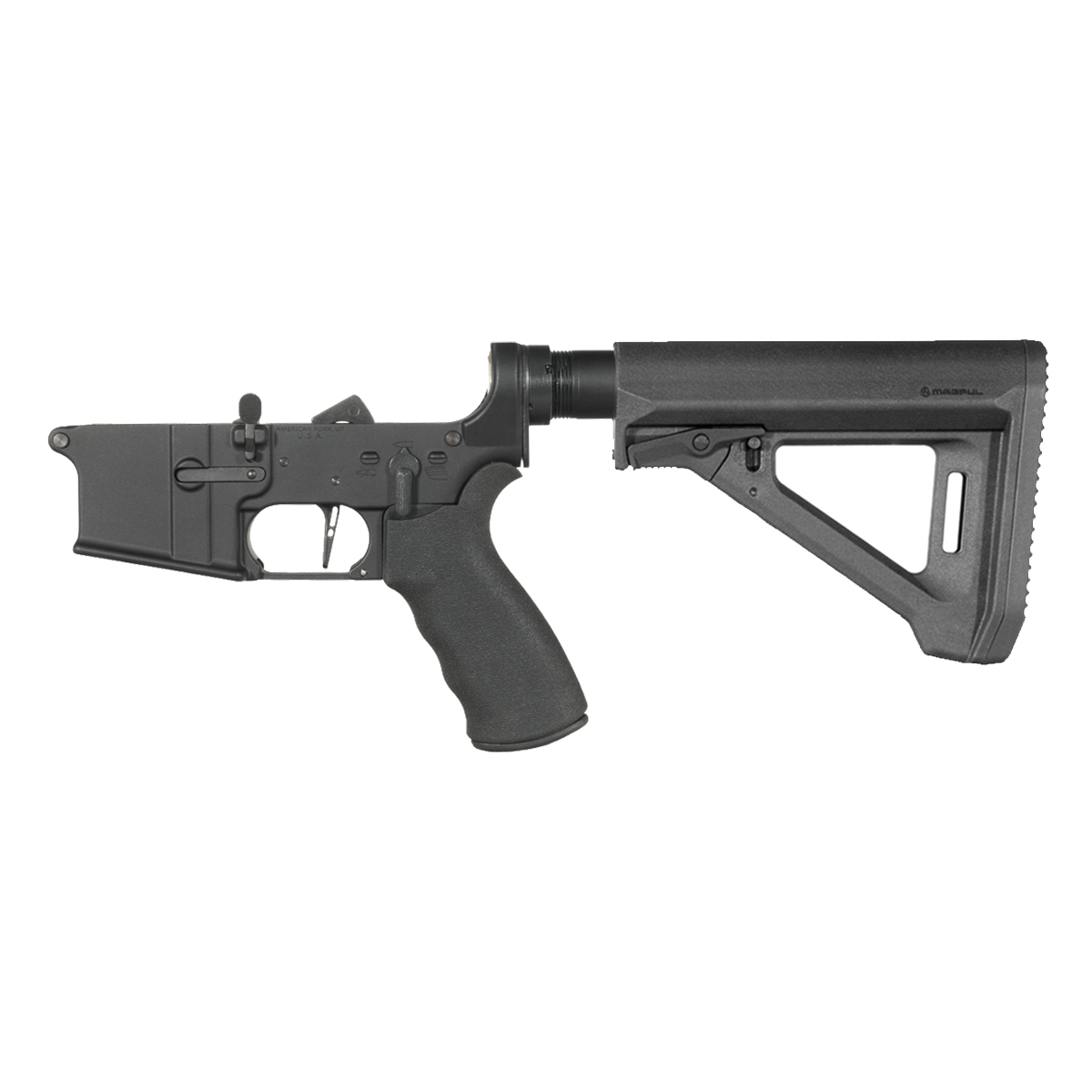 NO-LOGO AR-15 Rifle Lower Build Kit, Skeletonized Straight Trigger Shoe, Rubberized Beavertail Grip, Magpul MOE RL Carbine Stock