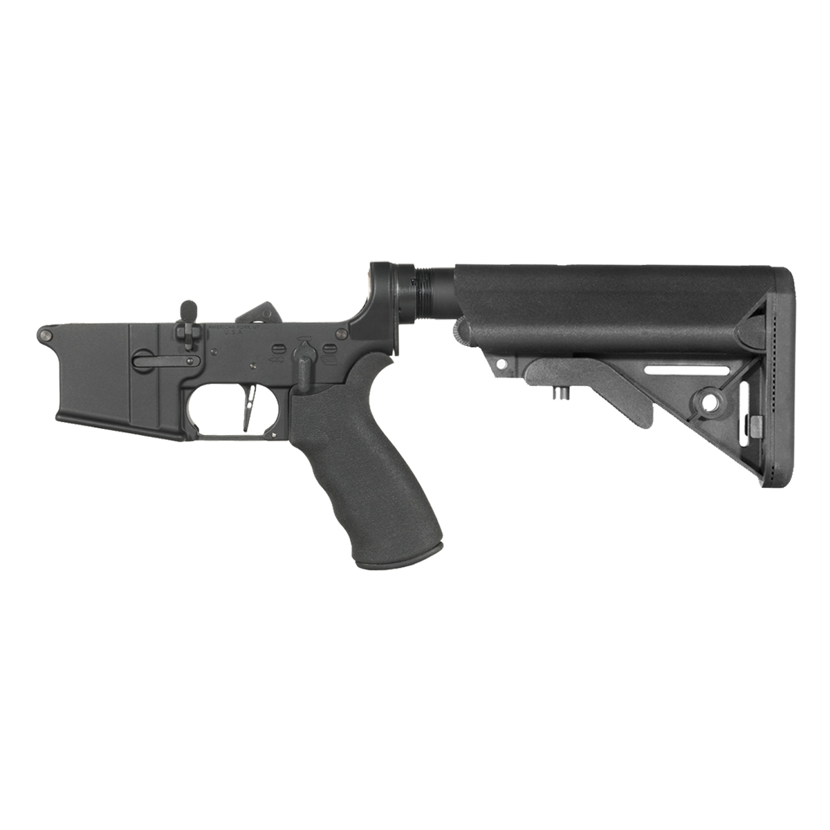 NO-LOGO AR-15 Rifle Lower Build Kit, Skeletonized Straight Trigger Shoe, Rubberized Beavertail Grip, SOPMOD Style Collapsible Stock