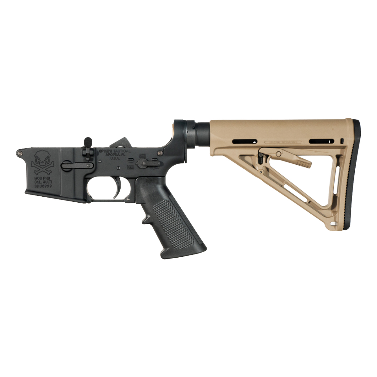 Spike's Tactical PHU Skull Rifle Lower Build Kit, Magpul MOE FDE Carbine Stock