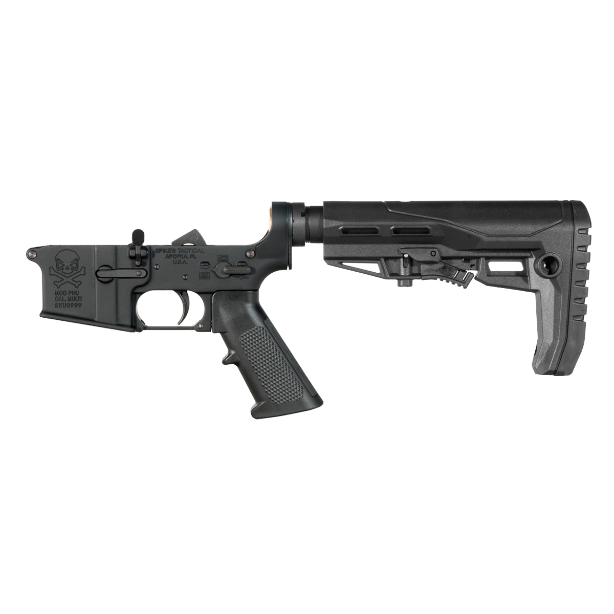 Spike's Tactical PHU Skull Rifle Lower Build Kit, Mil-Spec Enhanced Stock w/ Rubberized Recoil Pad