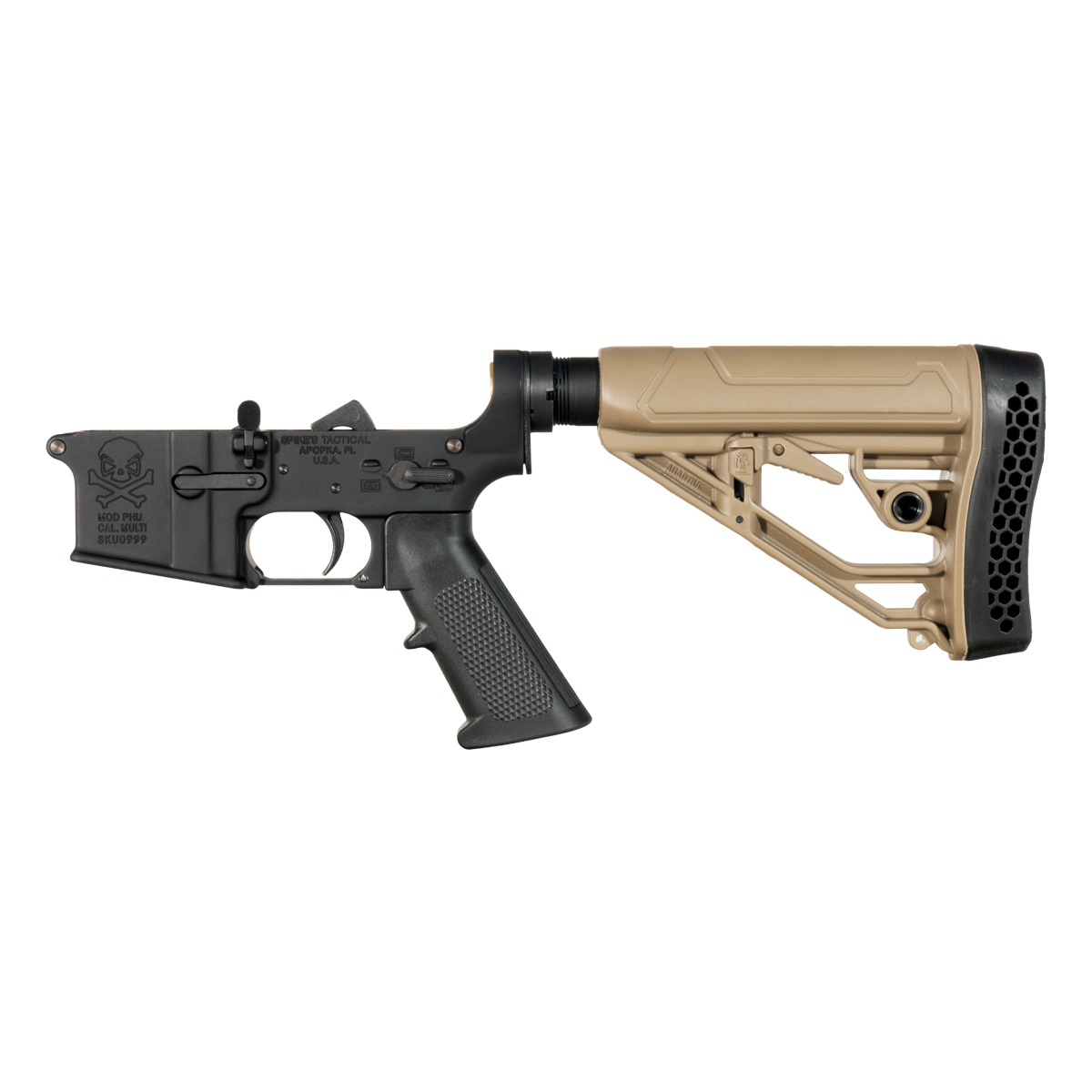 Spike's Tactical PHU Skull Rifle Lower Build Kit, Adaptive Tactical FDE EX Performance Adjustable Stock