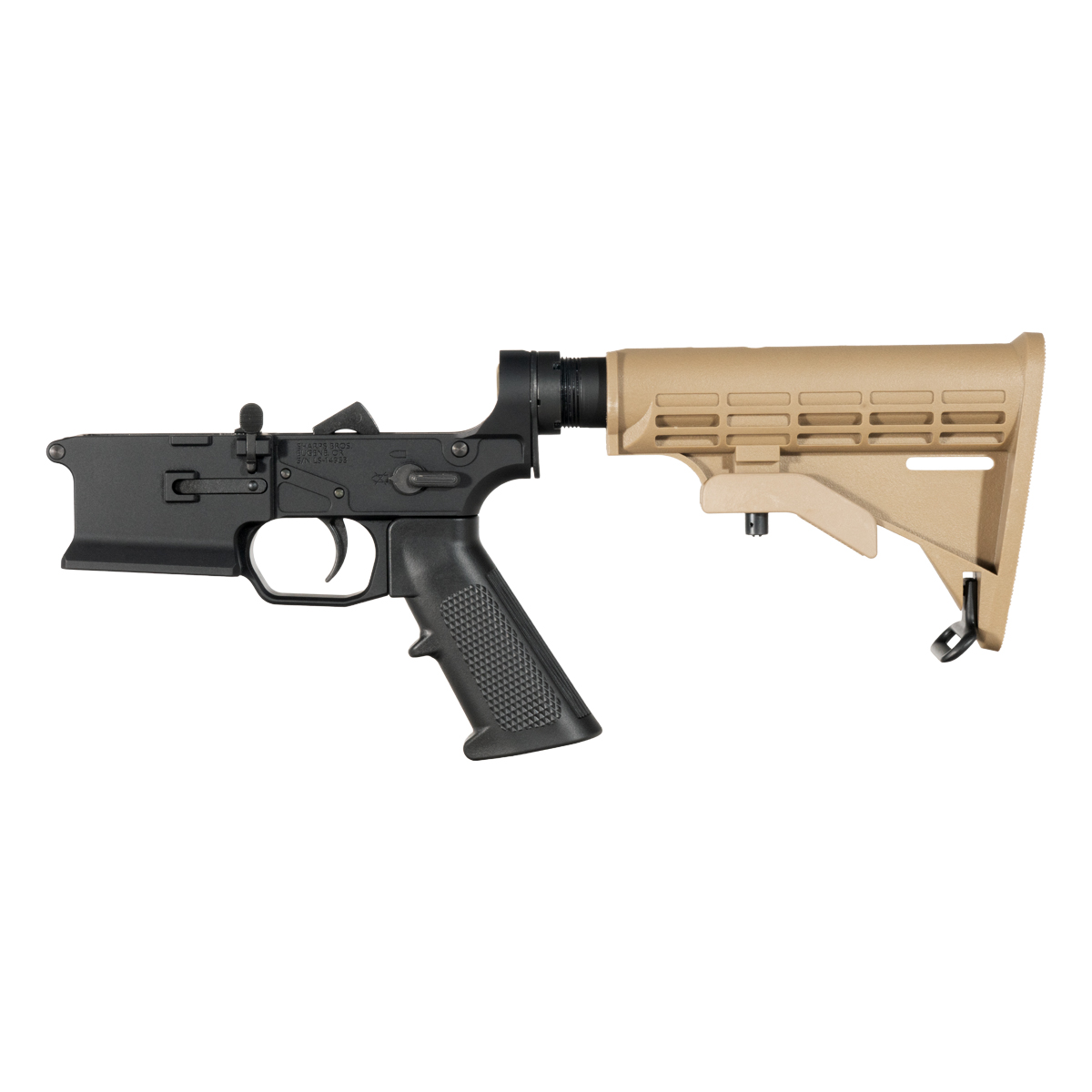Sharps Bros Ambidextrous Bolt Release AR-15 Rifle Lower Build Kit, FDE M4 Style Buttstock
