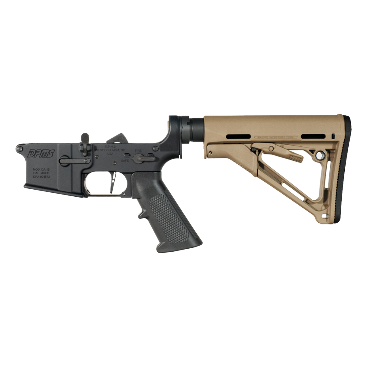 DPMS AR-15 Rifle Lower Build Kit, Straight Trigger Shoe, Magpul FDE CTR Stock