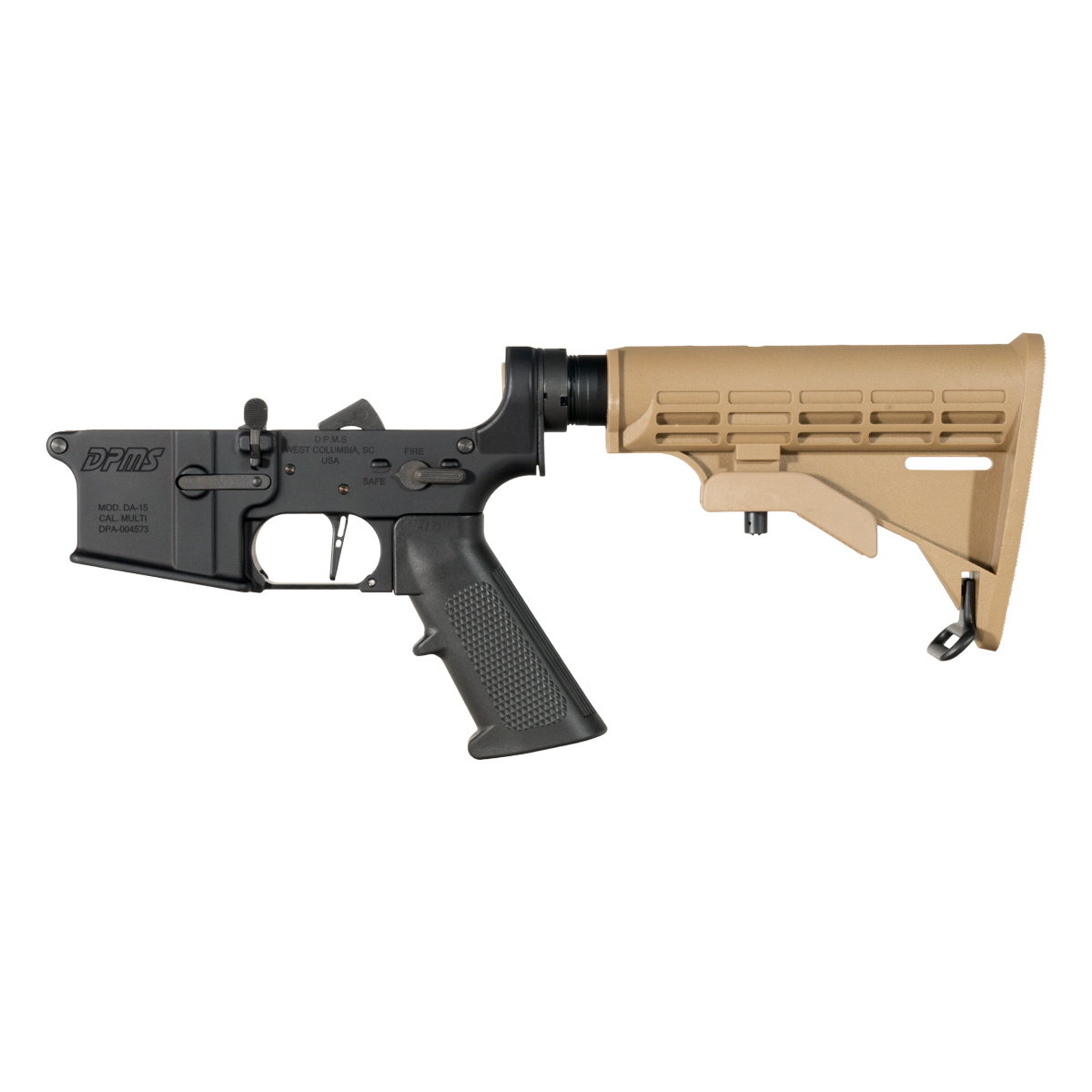 DPMS AR-15 Rifle Lower Build Kit, Straight Trigger Shoe, FDE M4 Style Buttstock