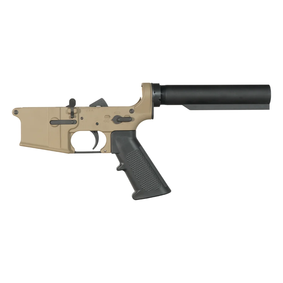 FDE Covert NO-LOGO DELTA-M4 AR-15 Rifle Lower Build Kit, Mil-Spec Heavy-Duty Carbine 6-Position Buffer Tube