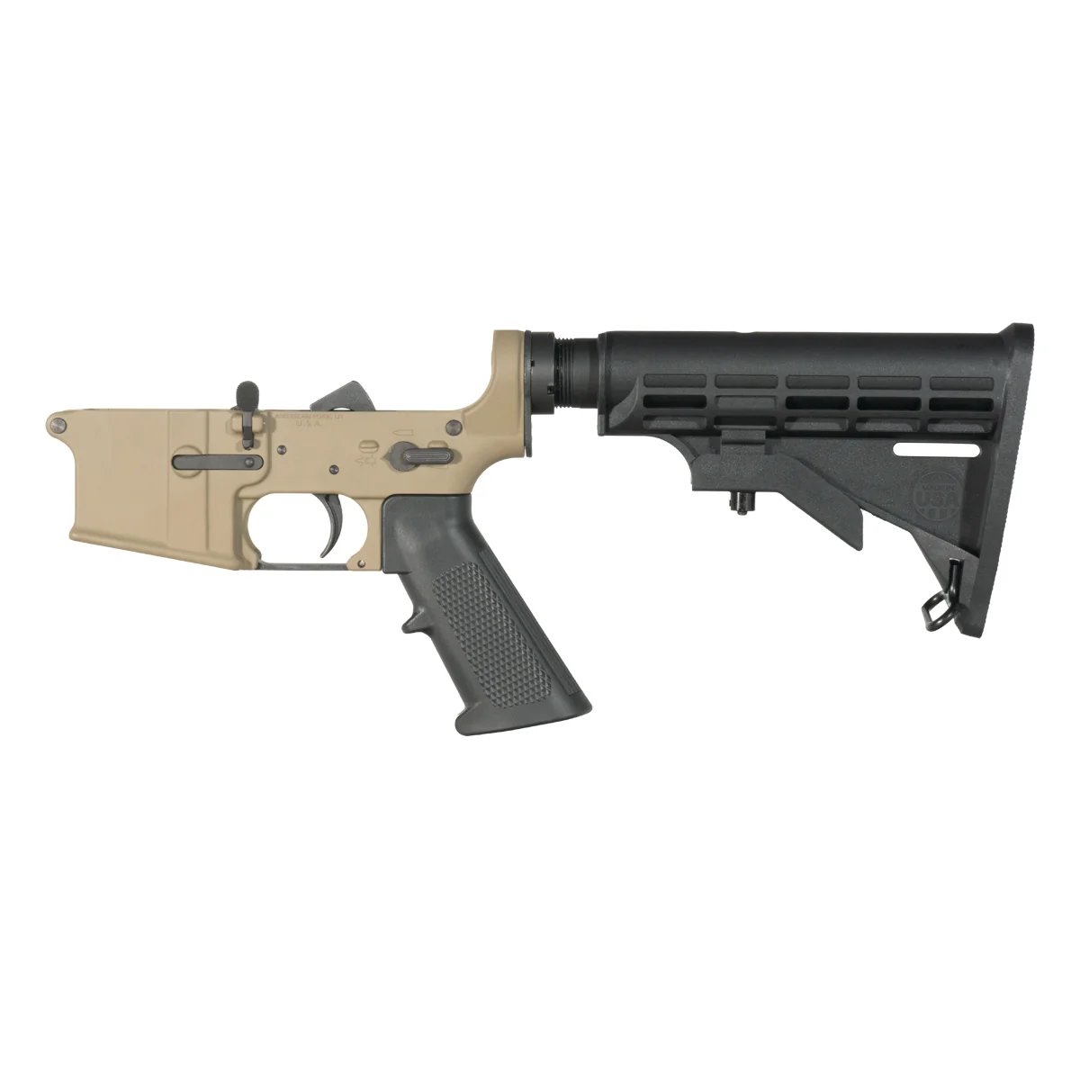 FDE Covert NO-LOGO DELTA-M4 AR-15 Rifle Lower Build Kit, M4-Style Adjustable Carbine Stock
