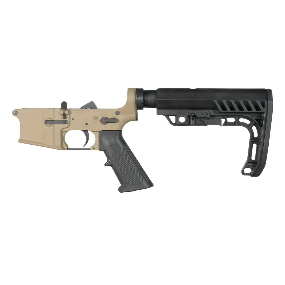 FDE Covert NO-LOGO DELTA-M4 AR-15 Rifle Lower Build Kit, Special Operations Carbine Stock