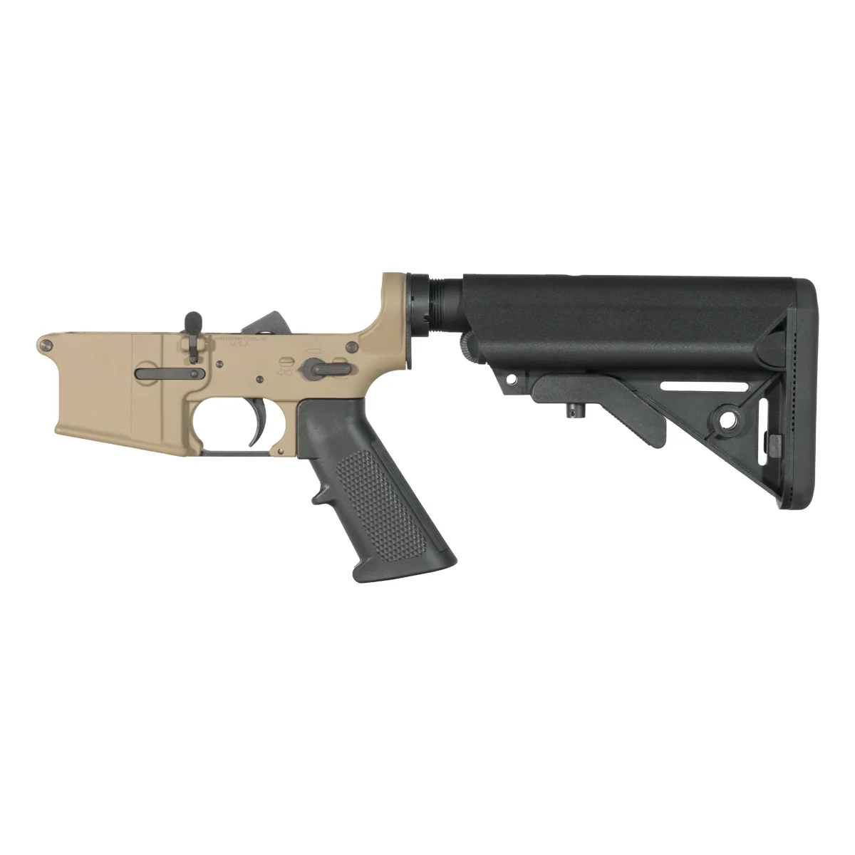 FDE Covert NO-LOGO DELTA-M4 AR-15 Rifle Lower Build Kit, SOPMOD-Style Collapsible Stock