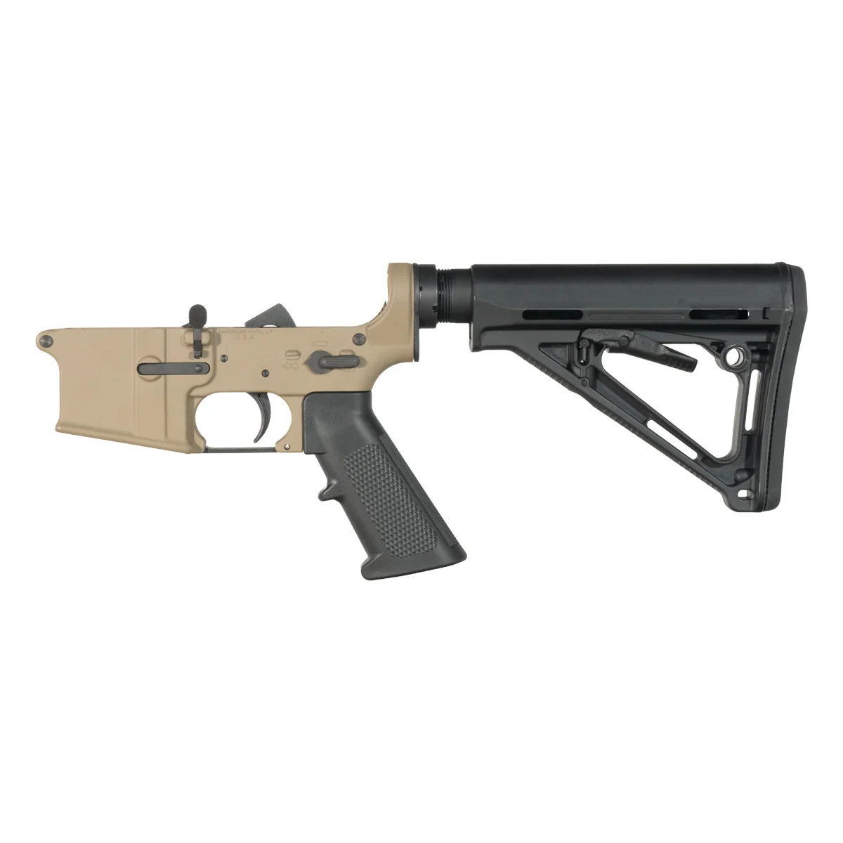 FDE Covert NO-LOGO DELTA-M4 AR-15 Rifle Lower Build Kit, Adjustable Carbine Stock