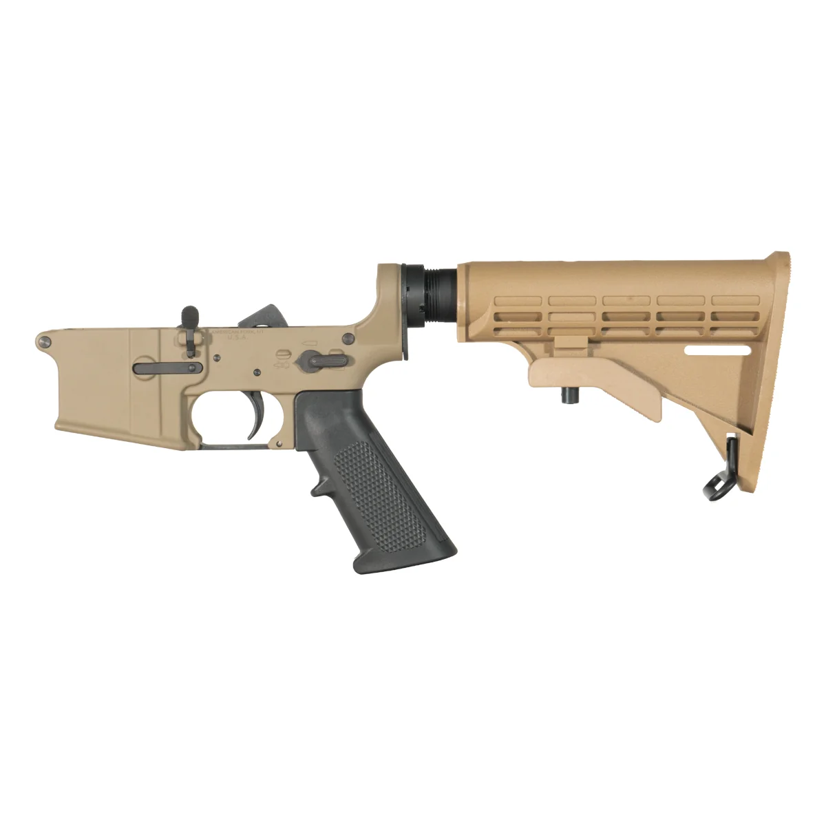 FDE Covert NO-LOGO DELTA-M4 AR-15 Rifle Lower Build Kit, FDE M4-Style Carbine Stock