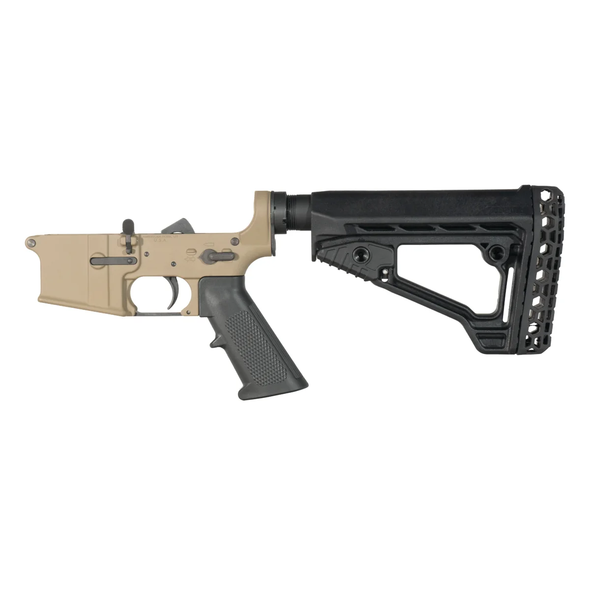 FDE Covert NO-LOGO DELTA-M4 AR-15 Rifle Lower Build Kit, Adaptive Tactical ARKUS Dual Sling Mounts and High-Grip Recoil Pad Adjustable Stock