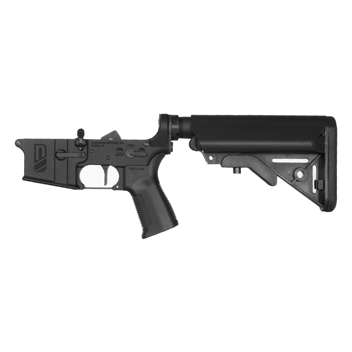 Davidson Defense Technician AR-15 Rifle Lower Build Kit, SOPMOD Style Collapsible Stock, Straight Trigger Shoe, Trinity Force Polymer Pistol Grip