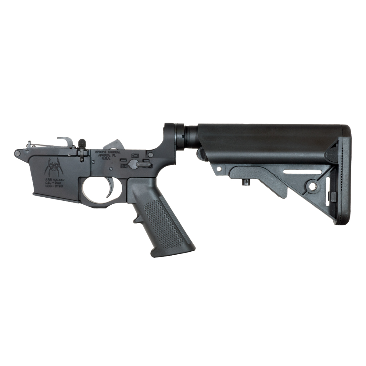 DTT AR-9 Rifle Lower Build Kit w/ Spikes Tactical Spider Logo *BLEM* Lower Receiver and SOPMOD Stock