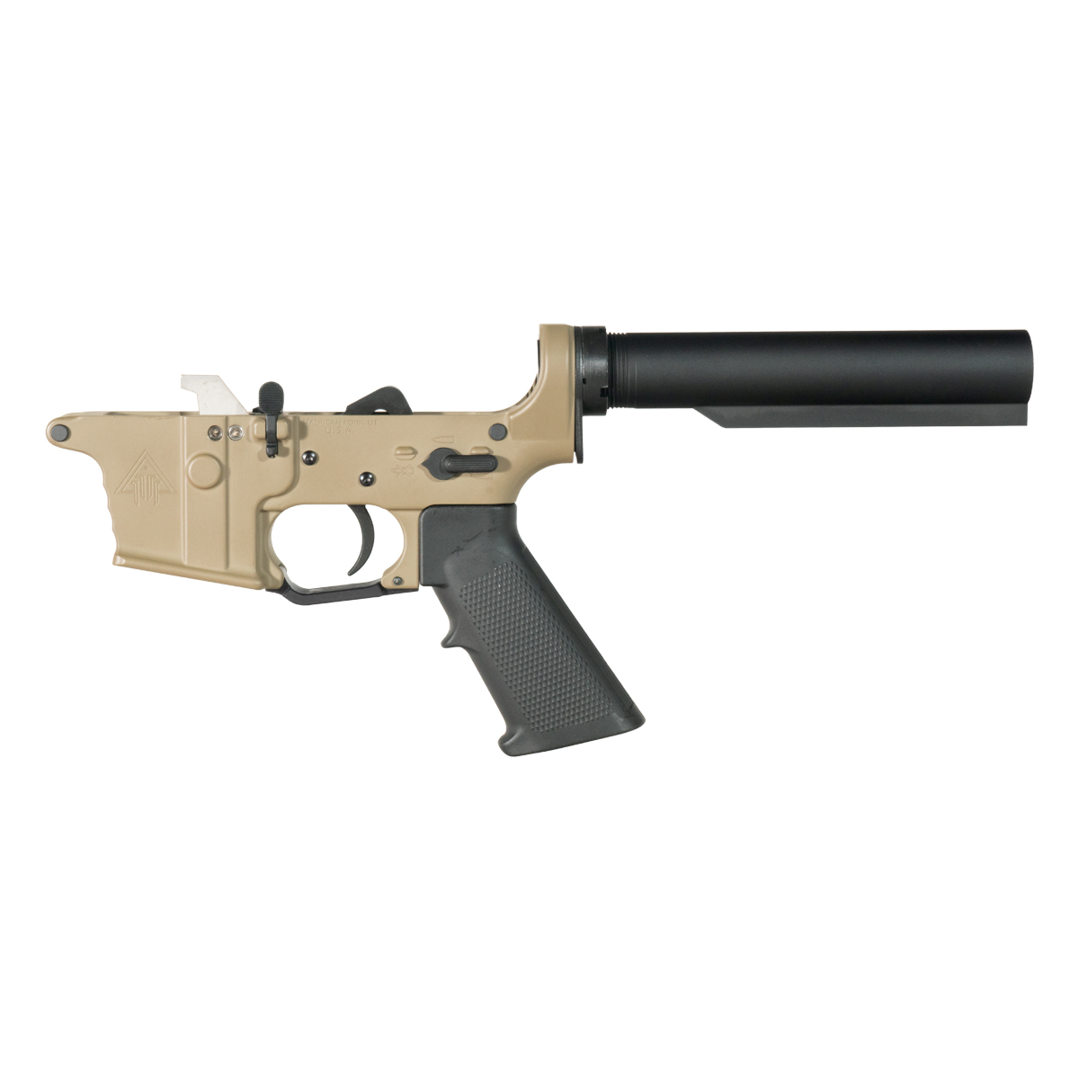DTT FDE AR-9 Rifle Lower Build Kit, Premium Uintah 3.0 lb Drop-In Ultra Match Trigger, Mil-Spec Heavy-Duty Carbine 6-Position Buffer Tube