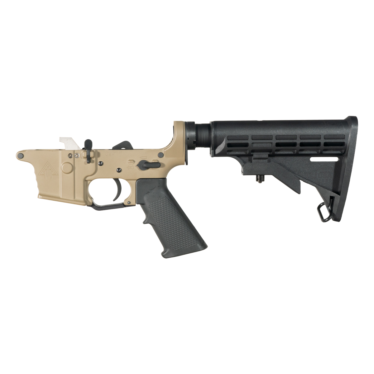 DTT FDE AR-9 Rifle Lower Build Kit, Premium Uintah 3.0 lb Drop-In Ultra Match Trigger, M4 Style Carbine Buttstock