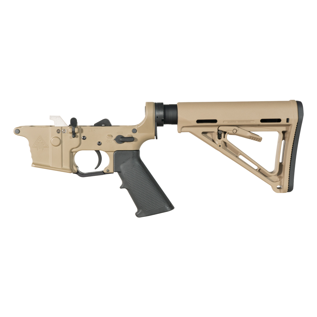 DTT FDE AR-9 Rifle Lower Build Kit, Premium Uintah 3.0 lb Drop-In Ultra Match Trigger, Magpul FDE MOE Carbine Stock
