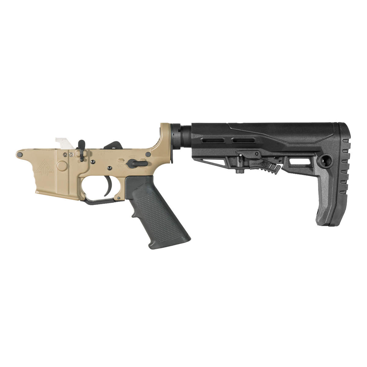 DTT FDE AR-9 Rifle Lower Build Kit, Premium Uintah 3.0 lb Drop-In Ultra Match Trigger, Mil-Spec Enhanced Stock w/ Rubberized Recoil Pad
