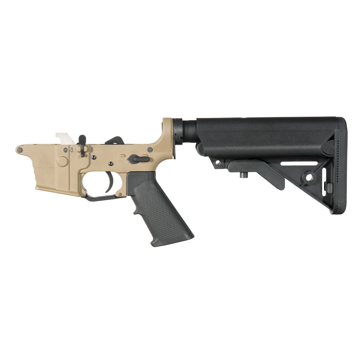 DTT FDE AR-9 Rifle Lower Build Kit, Premium Uintah 3.0 lb Drop-In Ultra Match Trigger, SOPMOD Style Collapsible Stock