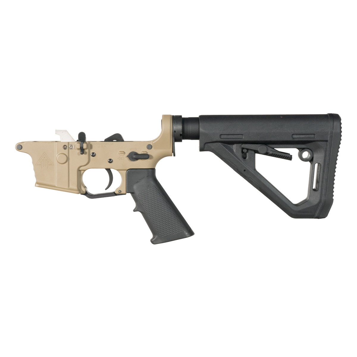 DTT FDE AR-9 Rifle Lower Build Kit, Premium Uintah 3.0 lb Drop-In Ultra Match Trigger, Magpul DT Carbine Stock