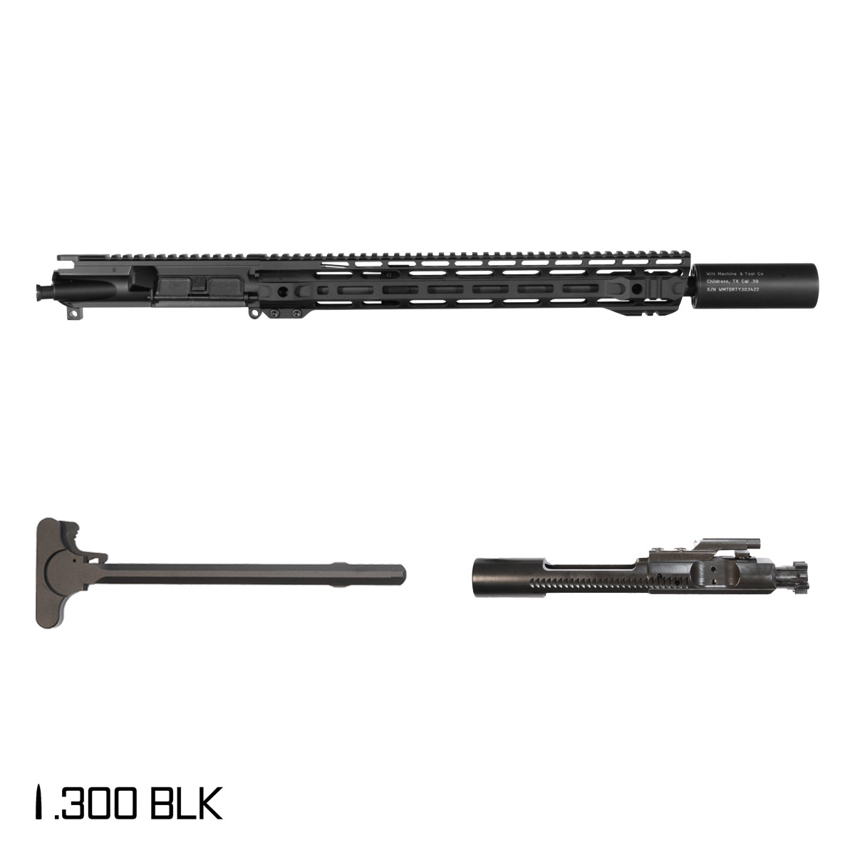 Davidson Defense Sarissa 16-inch Pistol-Gas 1:8 .300 Blackout AR-15 Freefloat M-Lok Handguard Rifle Complete Upper Build, Witt Machine .30 cal Suppressor
