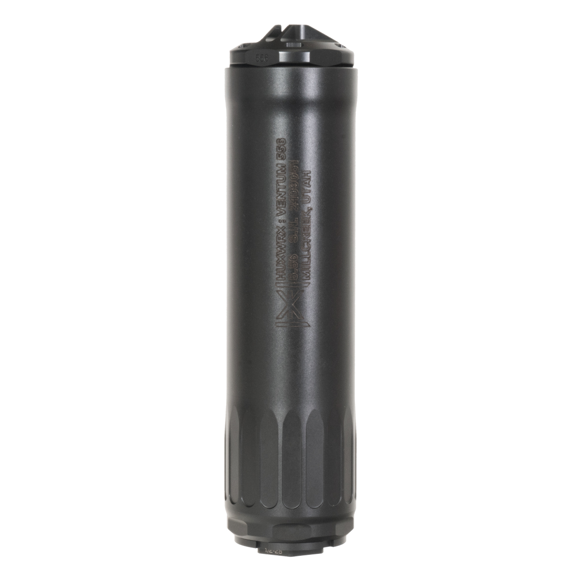  Huxwrx Ventum 556 Flow-Through Suppressor, 3D-Printed Grade 5 Titanium Core, 1/2x28 Direct Thread Mount Adapter, Black