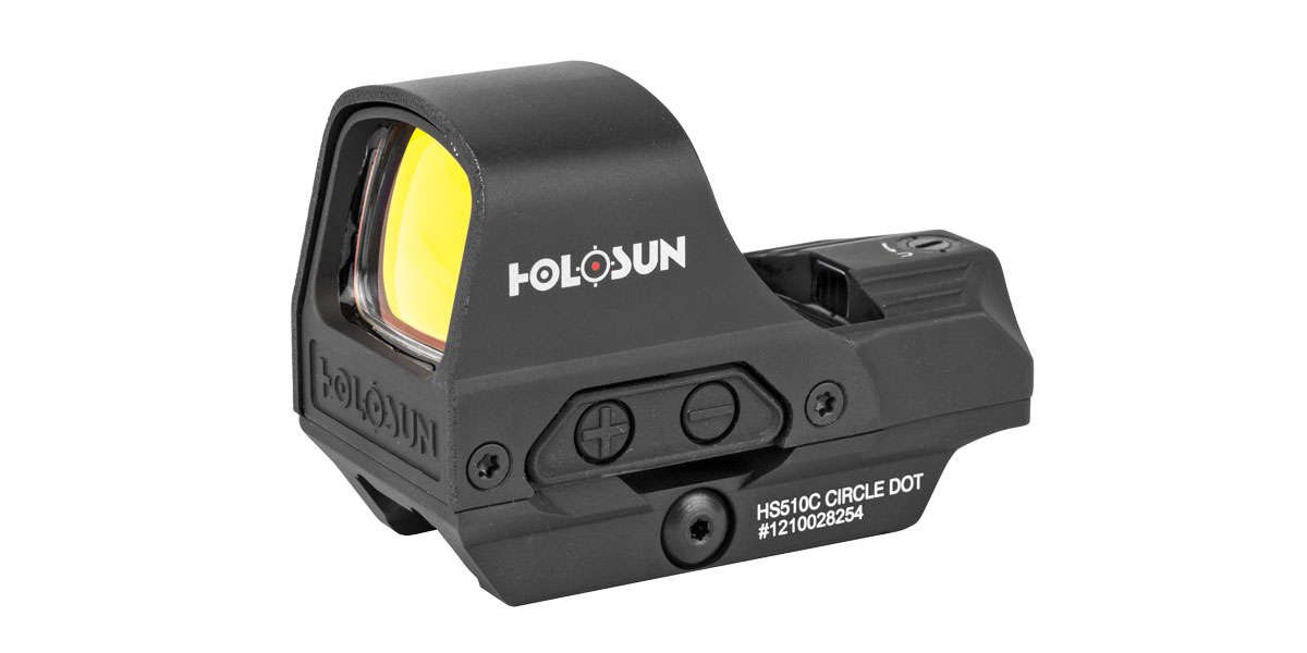  Holosun Technologies 510C, Open Reflex, 2MOA Dot or 2MOA Dot with 65MOA Circle, Solar with Internal Battery, Quick Release Mount, AR Riser, Protective Hood, Black Finish