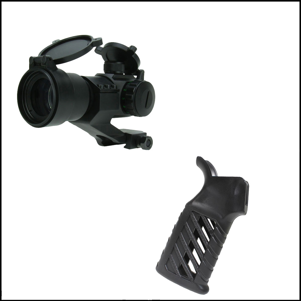 Tactical Gift Box: Davidson Defense AR15 Skeletonized Polymer Grip - Black  + 1x30 Dual-Illuminated Red Dot Sight