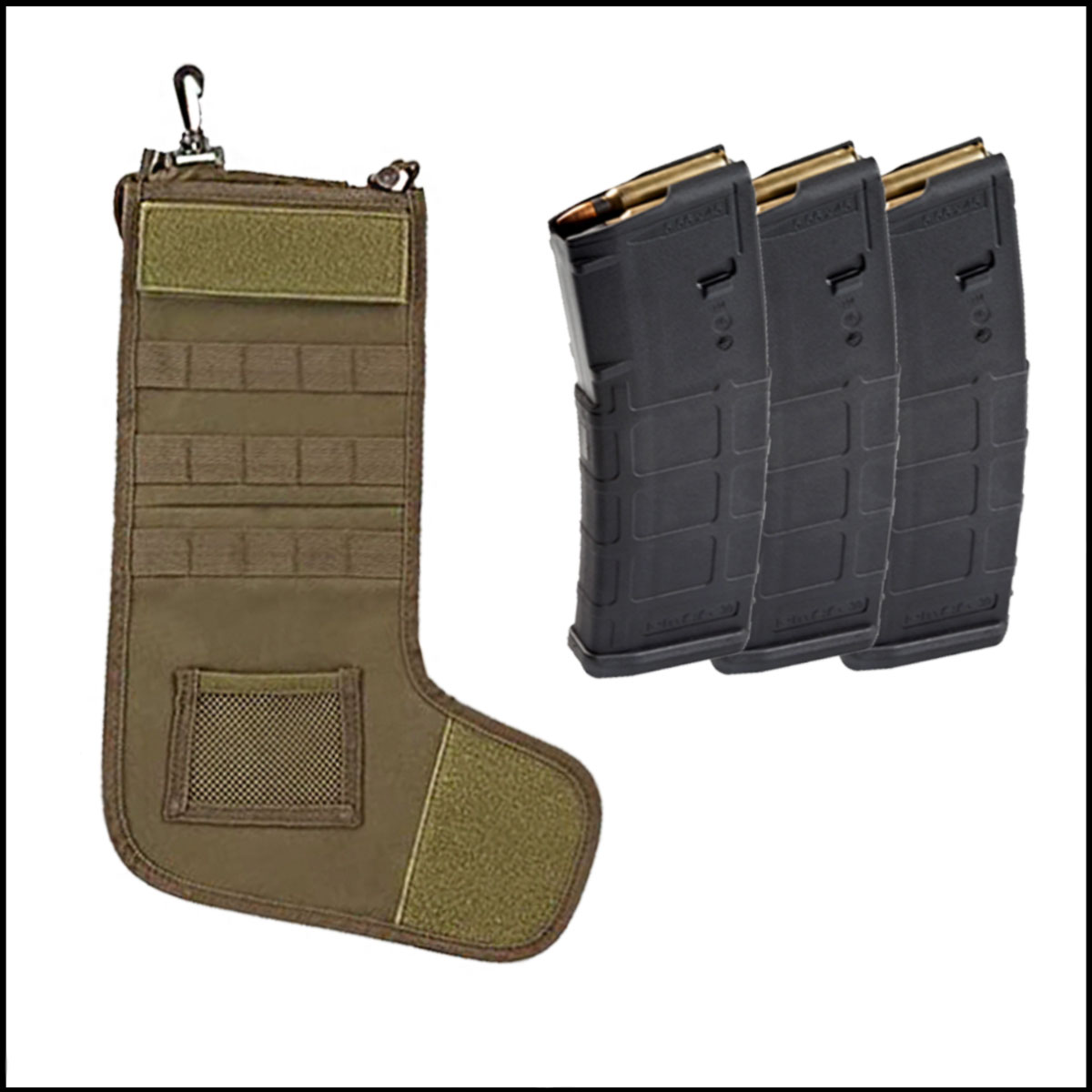 Tactical Gift Stocking: Tactical Stocking with handle - Tan + Magpul PMAG 30 AR/M4 Gen M2 MOE 5.56x45mm NATO (No Window) (3 - Pack)