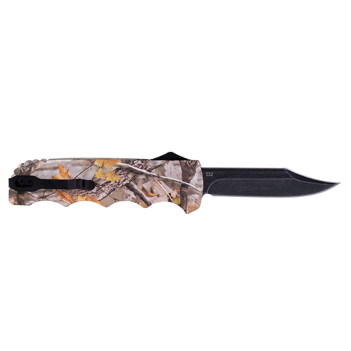 GS Knife Co. OTF Knife, Drop Point, Hunting Camo, D2