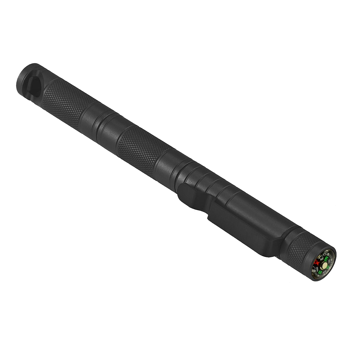  5-in-1 Survival Tool w/ Pocket Clip - Compass, Punch, Striker, Flint & Whistle - Stainless Steel, 6-1/8