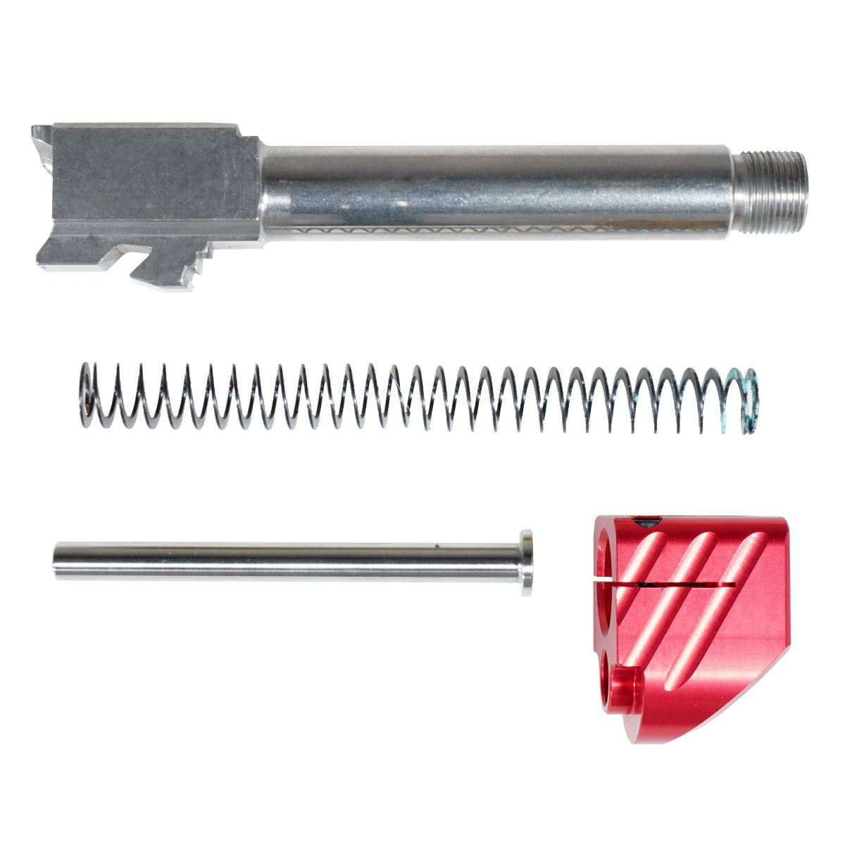 Upgrade Your Glock Kit: Mercury Precision Glock Compensator 6061 Aluminum, Anodized Type 2 Red Single port comp 1/2x28 with clamping set screws  + ELD Performance Glock 19 Compatible 9mm Stainless Steel Threaded Barrel