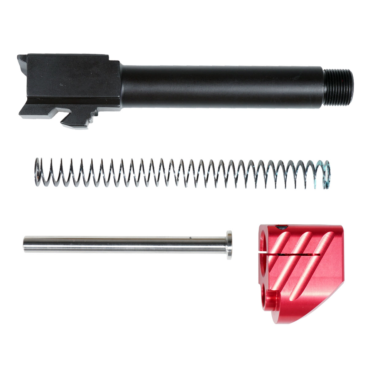 Upgrade Your Glock Kit: Mercury Precision Glock Compensator 6061 Aluminum, Anodized Type 2 Red Single port comp 1/2x28 with clamping set screws  + ELD Performance Match Grade 9mm Glock 19 Compatible Nitride Melonite 1-16T Threaded Barrel