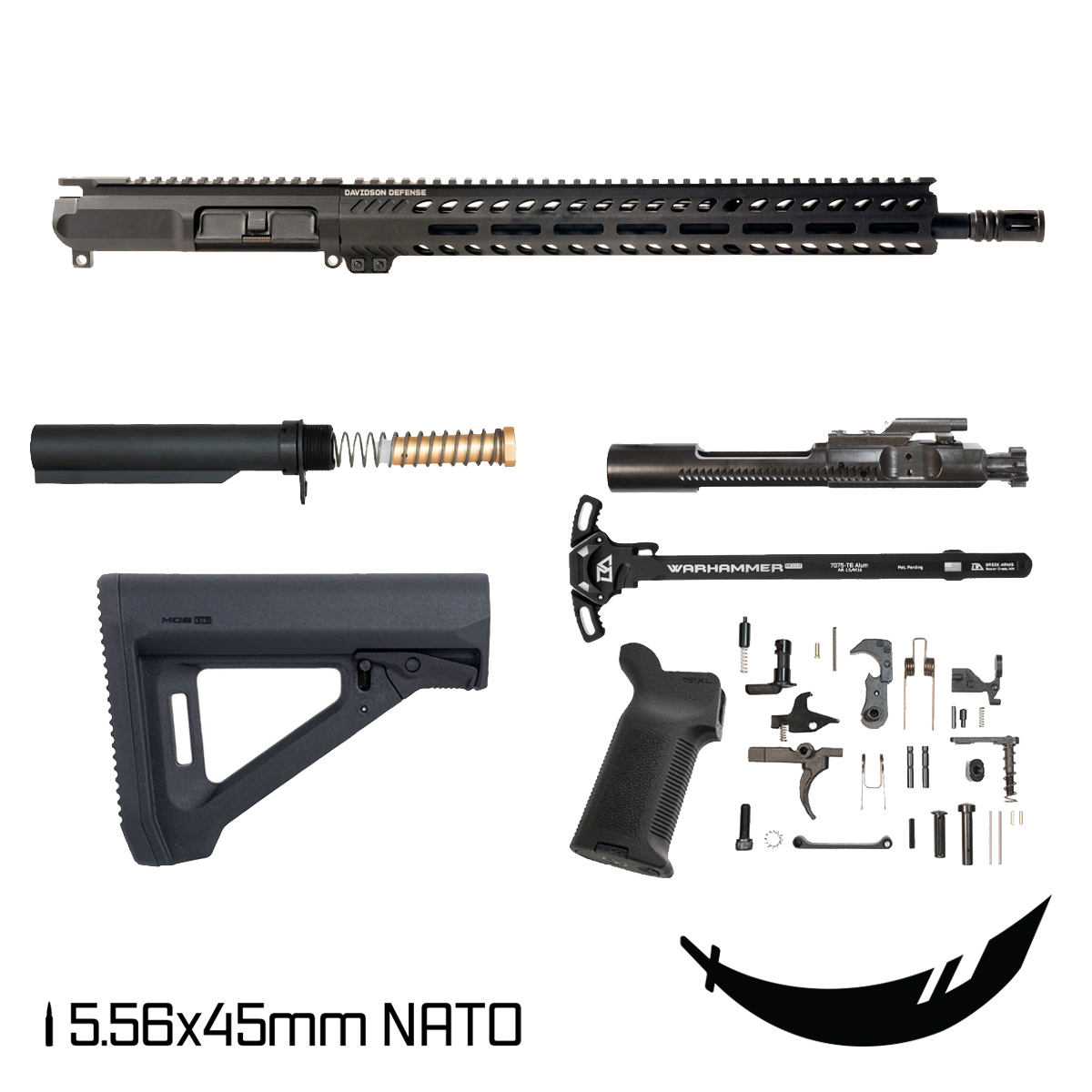 Davidson Defense Signature Cutlass AR-15 Full Builders Kit 5.56x45mm 16-inch Mid-Gas, Freefloat M-LOK Handguard, Warhammer MICRO Ambi Charging Handle